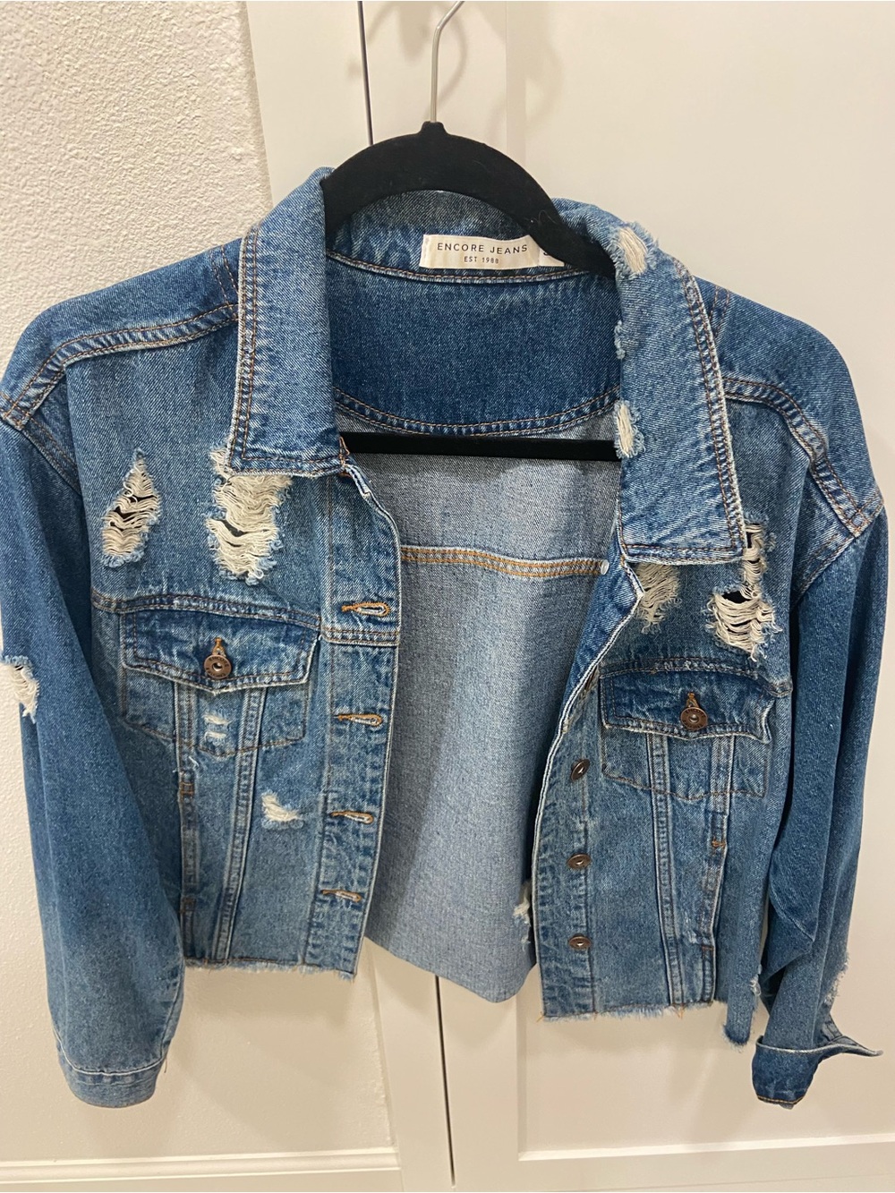 Distressed Blue Denim Jacket - Women's